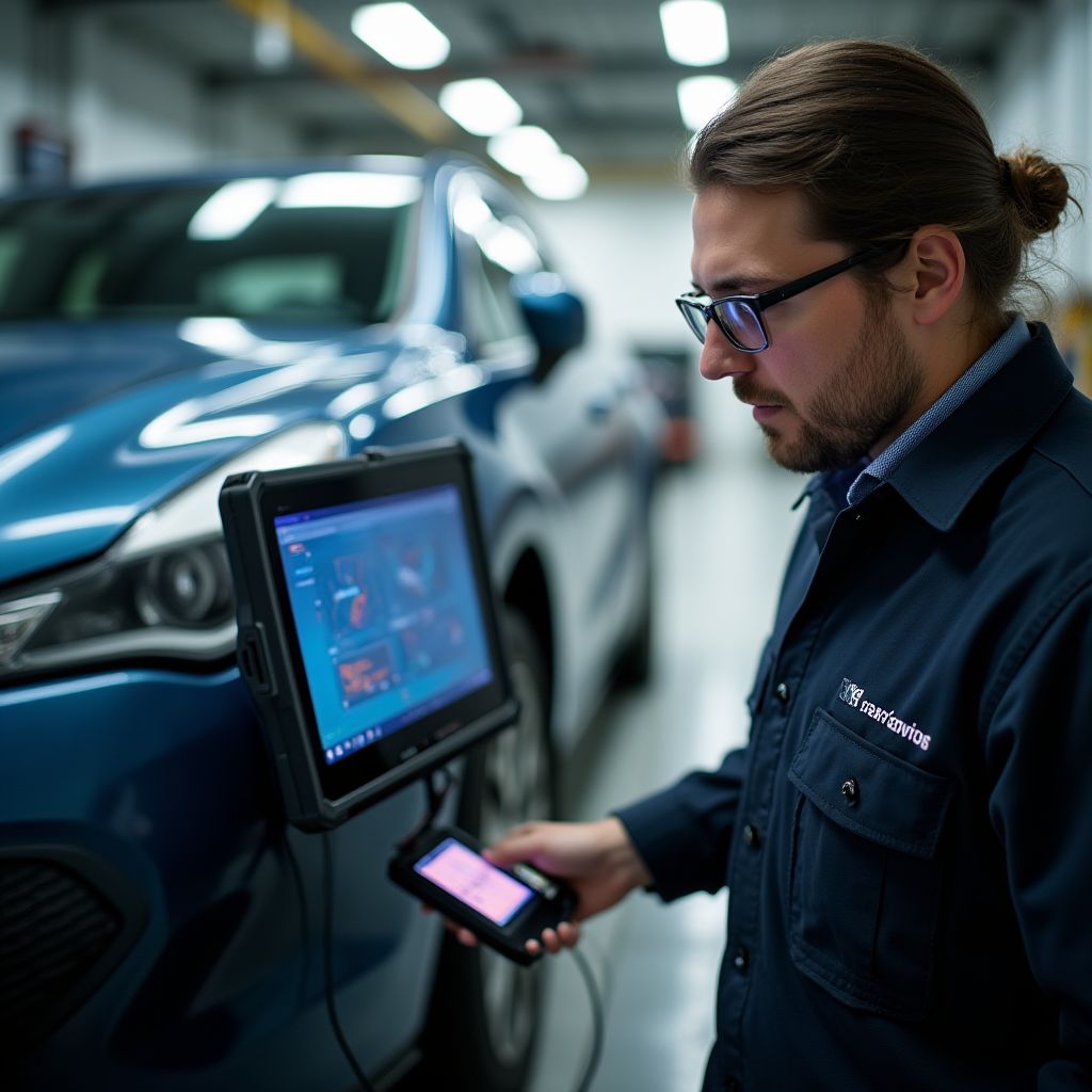 Técnico calibrando sistemas ADAS de un vehículo
